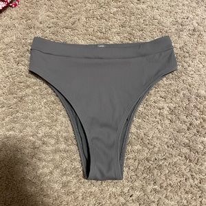 Aerie Grey Ribbed High Waisted Swim Bottoms
